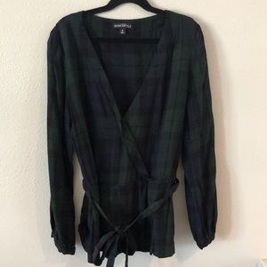 Plaid J. Crew Top with Bow - green & navy